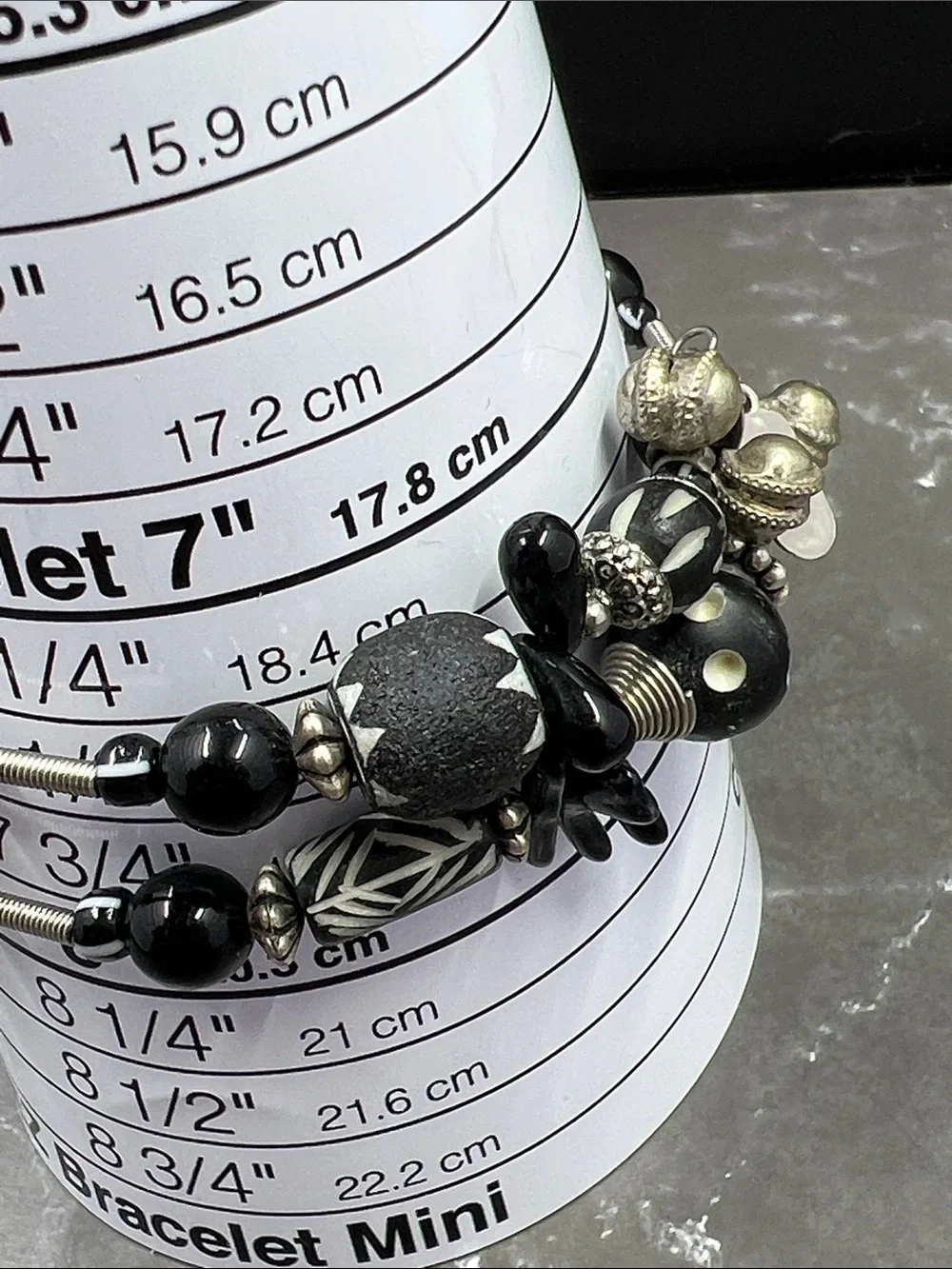 Vintage Treska Black Beaded Textured Wrap Bracelet